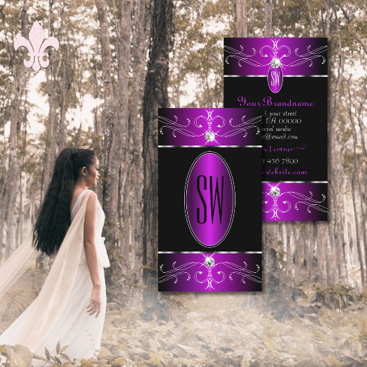 Paars Ornamenten Initialen van Majestic Black Visitekaartje