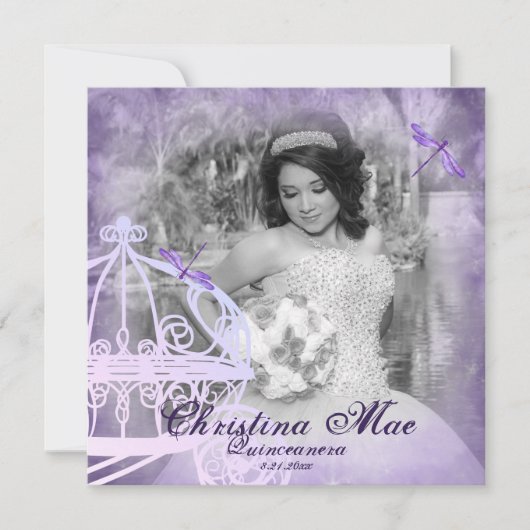 Paars paard Carriage Quinceañera Uitnodiging (Voorkant)