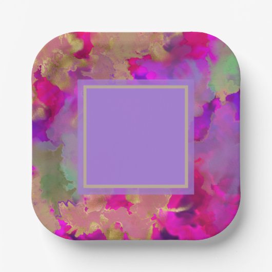 Paars, paars en goudmarmer papieren bordje (Voorkant)