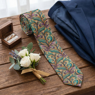Paars Paarsgroen Blauw Groen Goud Paisley Patroon Stropdas