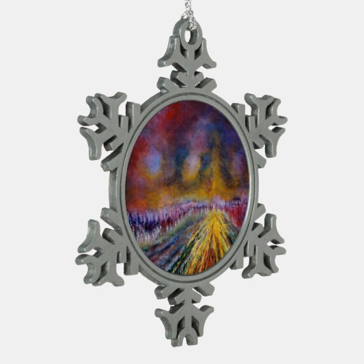 Paars pad tin sneeuwvlok ornament (Links)