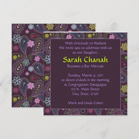 Paars Paisley Kaart (Voorkant / Achterkant)