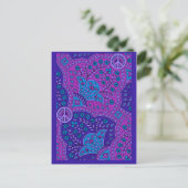 Paars Paisley met Vrede BRIEFKAARTEN voor stemming (Staand voorkant)