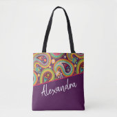 Paars Paisley Pattern, gepersonaliseerd Tote Bag (Voorkant)