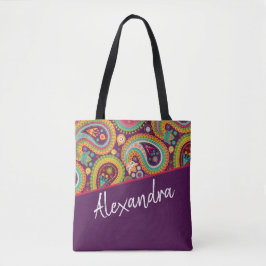 Paars Paisley Pattern, gepersonaliseerd Tote Bag