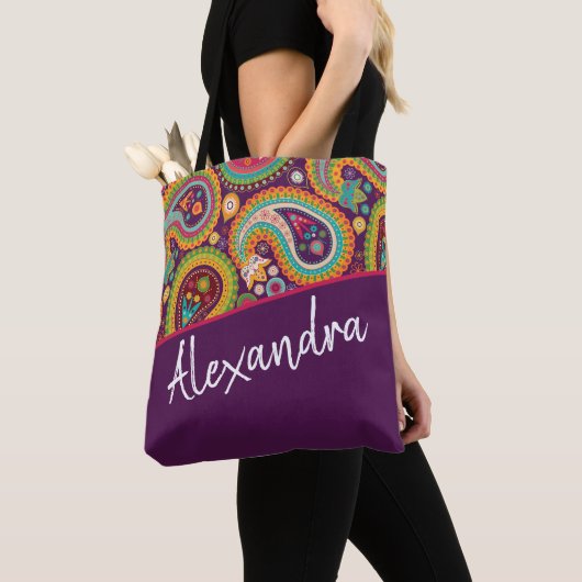Paars Paisley Pattern, gepersonaliseerd Tote Bag (Dichtbij)