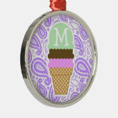 Paars Paisley Pattern; Ice Cream Cone Metalen Ornament (Rechts)