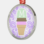 Paars Paisley Pattern; Ice Cream Cone Metalen Ornament (Links)