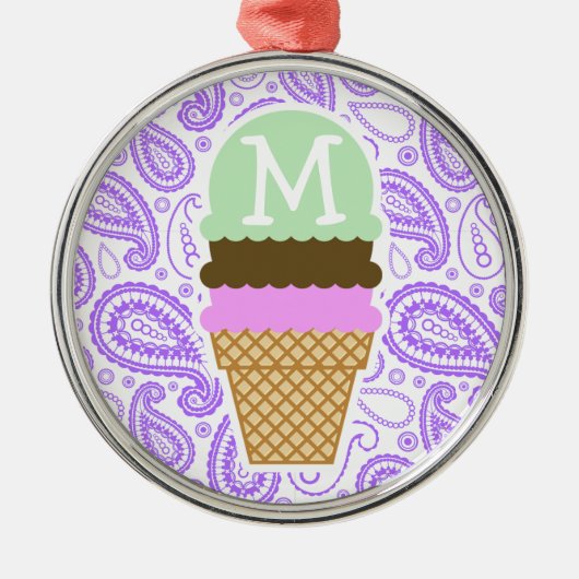 Paars Paisley Pattern; Ice Cream Cone Metalen Ornament (Voorkant)