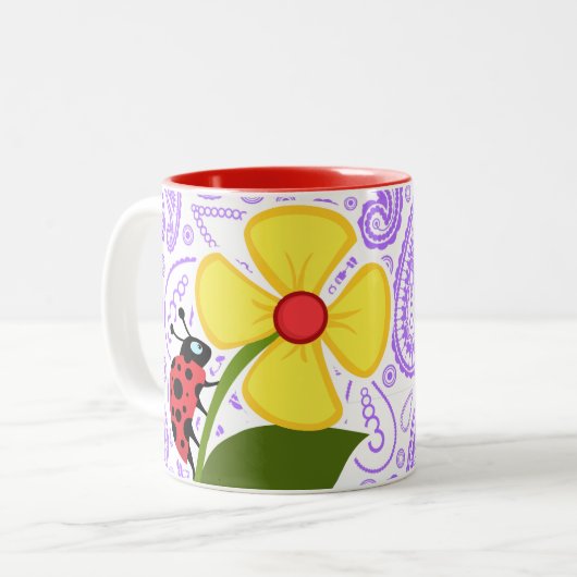 Paars Paisley Pattern; Lieveheersbeestje Tweekleurige Koffiemok (Voorkant links)