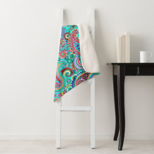 Paars Paisley Pattern Sherpa Deken