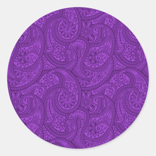 Paars Paisley Ronde Sticker (Voorkant)