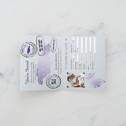 Paars Palm Faux Folie Jamaica Wedding Passport (Binnen)