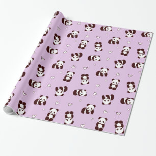 Paars Panda Heart Wrapping Paper Cadeaupapier