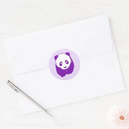 Paars Panda Ronde Sticker (Envelop)