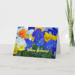  Paars Pansies Floral Foto Birthday Kaart