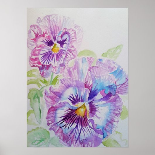 Paars Pansy Art Floral Flowers Waterverf Poster (Voorkant)