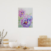 Paars Pansy Art Floral Flowers Waterverf Poster (Keuken)