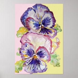 Paars Pansy Art Floral Flowers Waterverf Poster