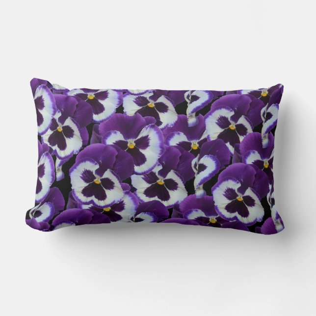 Paars Pansy Bouquet Lumbar Lounge Cushion Kussen (Voorkant)