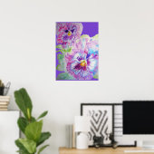 Paars Pansy Floral Flowers Waterverf Poster (Thuiskantoor)