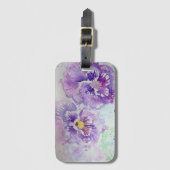 Paars Pansy Flower Floral Waterverf Bagagelabel (Voorkant (verticaal))