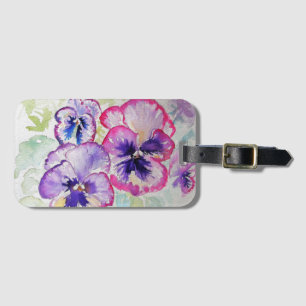 Paars Pansy Flower Floral Waterverf Bagagelabel