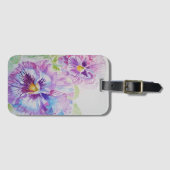 Paars Pansy Flower Floral Waterverf Bagagelabel (Voorkant (horizontaal))