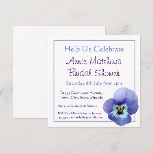Paars Pansy Flower Vrijgezellenfeest Invite Kaart (Voorkant / Achterkant)