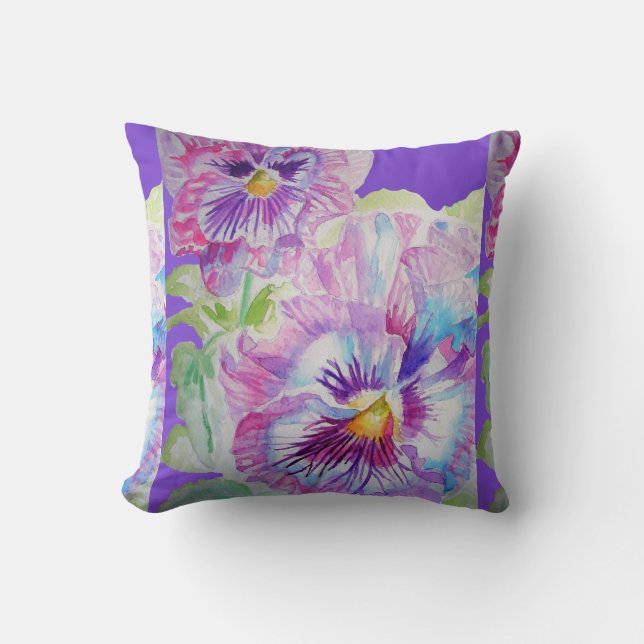 Paars Pansy Flowers Floral decor Cushion Kussen (Voorkant)