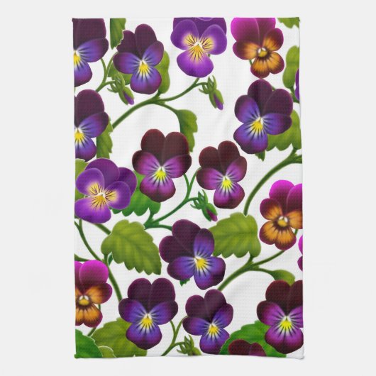 Paars Pansy Garden Kitchen Towel Theedoek (Verticaal)