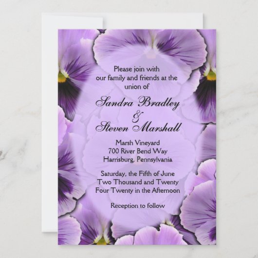 Paars Pansy Wedding Invitation Kaart (Voorkant)