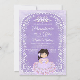 Paars Papel Picado Meisje Presentatie van 3 Jaar Kaart