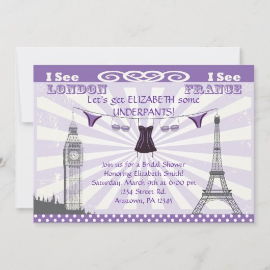Paars Paris Bridal Shower Invitations Kaart (Voorkant)