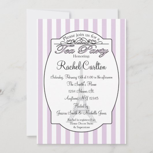 Paars Paris Bridal Tea Party Kaart (Voorkant)