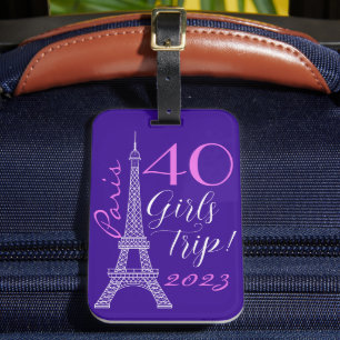 Paars Paris Eiffel Tower 40th Birthday Girls Trip Bagagelabel