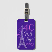Paars Paris Eiffel Tower 40th Birthday Girls Trip Bagagelabel (Voorkant (verticaal))