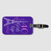 Paars Paris Eiffel Tower 40th Birthday Girls Trip Bagagelabel (Voorkant (horizontaal))