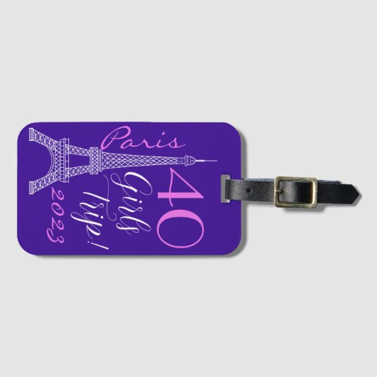 Paars Paris Eiffel Tower 40th Birthday Girls Trip Bagagelabel (Voorkant (horizontaal))