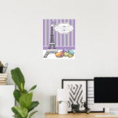 Paars Paris Macarons Eiffeltoren Monogram Poster (Thuiskantoor)