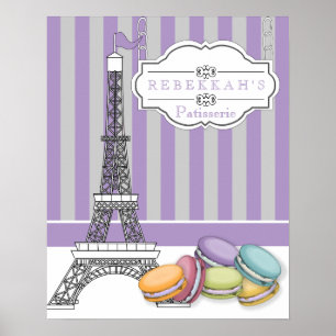 Paars Paris Macarons Eiffeltoren Monogram Poster