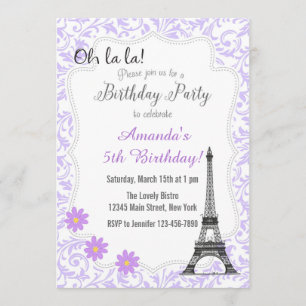 Paars Paris Romantic Birthday Invitation Kaart