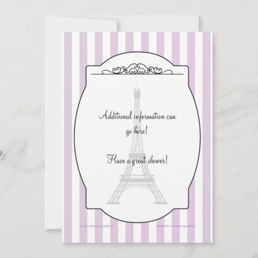 Paars Paris Theme Baby shower Uitnodiging (Achterkant)