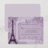 Paars Parisian Wedding RSVP Kaart (Voorkant / Achterkant)