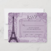 Paars Parisian Wedding RSVP Kaart (Voorkant)