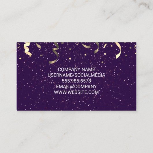 Paars | Party Popper en Confetti Visitekaartje (Achterkant)
