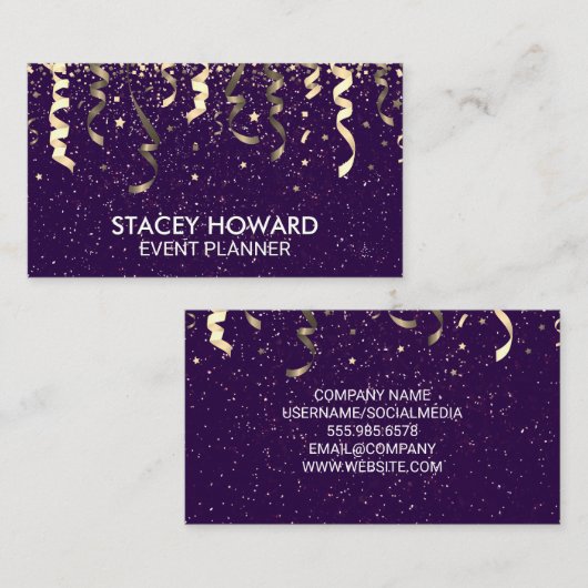 Paars | Party Popper en Confetti Visitekaartje (Voorkant / Achterkant)