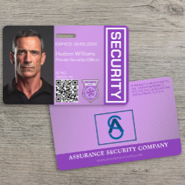 Paars pasje met foto voor beveiligingsbeambte badge