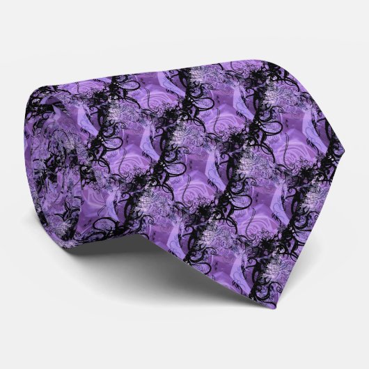 Paars Passion Black en Paars Pattern Stropdas (Opgerold)