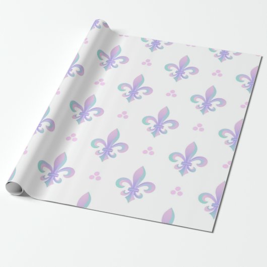 Paars pastel fleur de lis pattern cadeaupapier (Uitgerold)